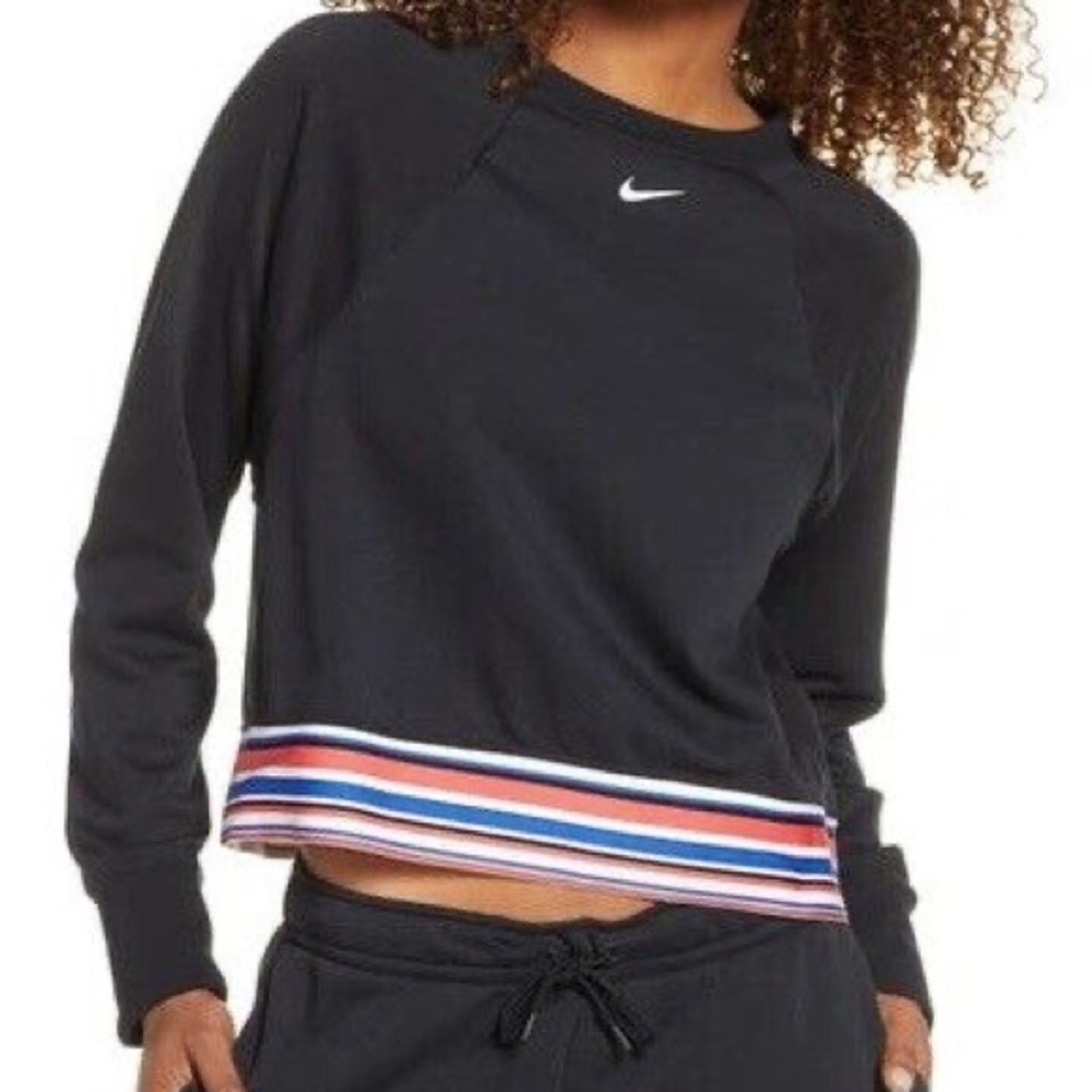 Black Nike Pro Striped Long Sleeve Crop Sweatshirt Size M